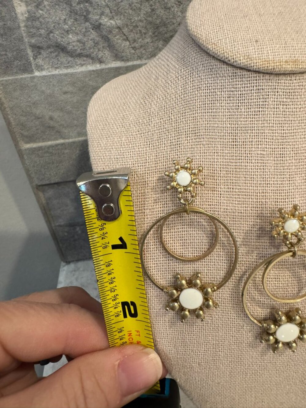 Gold and White Sun Starburst Drop Dangle Earrings - Picture 3 of 4